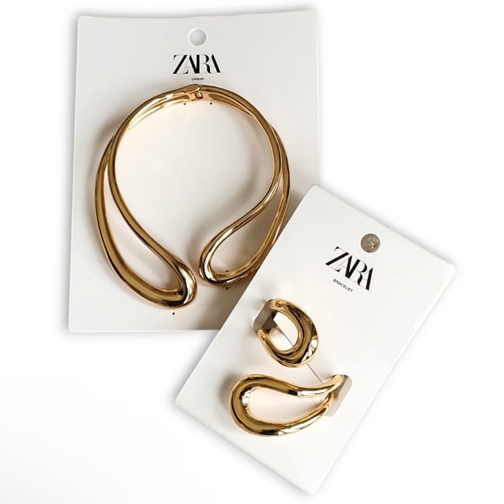 ZARA 2pc Gold Metal Choker & Bracelet Set NWT